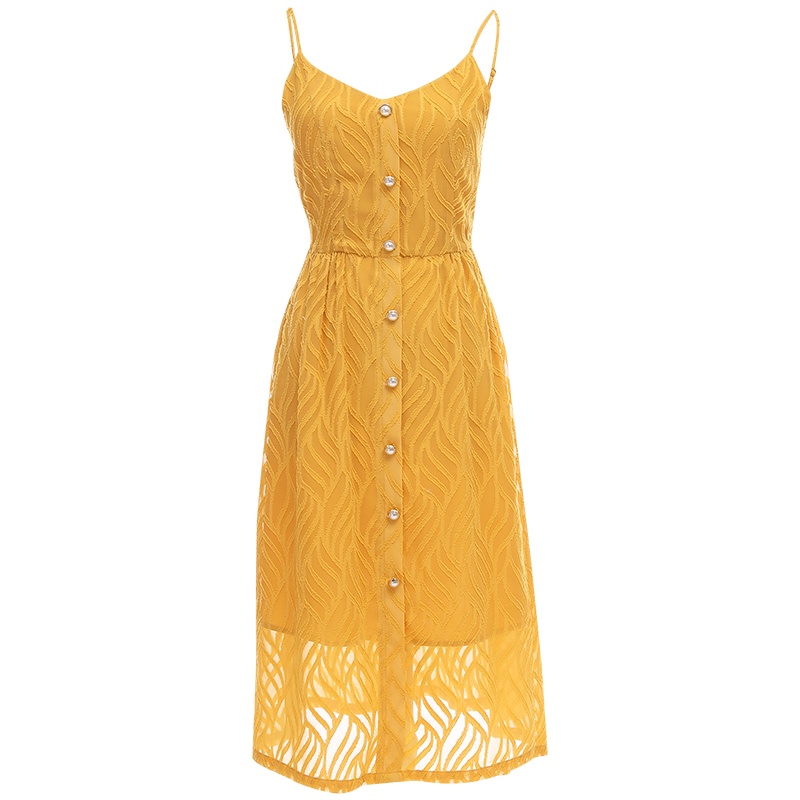 欧昵雪夏季甜美松紧高腰雪纺吊带连衣裙女无袖显瘦a字裙