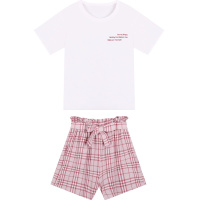 俏皮两件套法国小众夏季韩版减龄时尚短袖T恤+格子阔腿短裤套装女