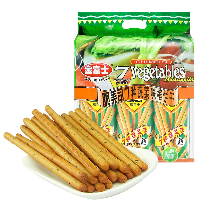 金富士 混合蔬菜味棒棒饼干 儿童手指饼干休闲零食饼干300g 7种蔬菜味