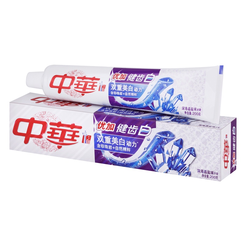 中华牙膏优加健齿白深海晶盐200g含珍珠岩自然精粹54支整箱装