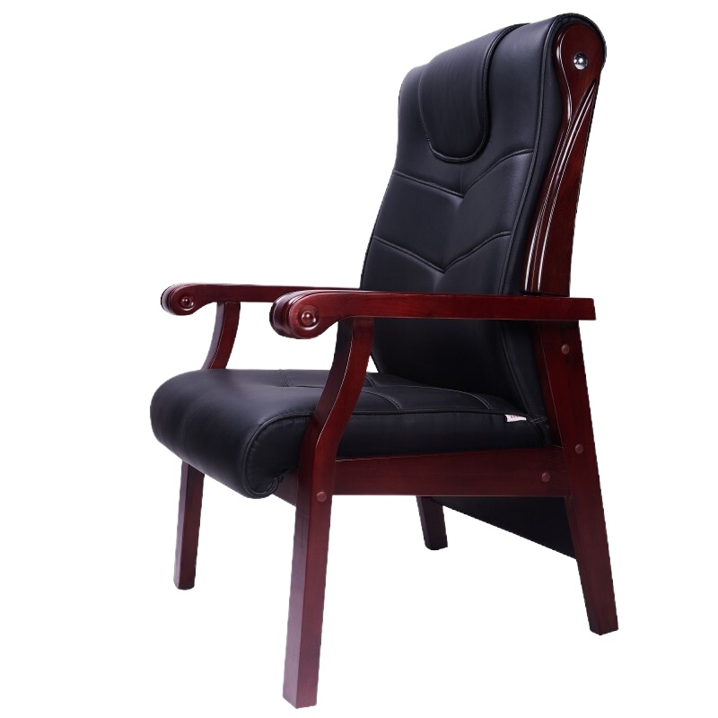 更新家具(UPNEW)实木会议椅真皮会议椅会客椅固定扶手电脑棋牌椅办公椅子老板椅黑色