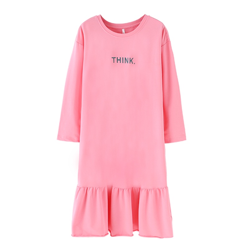 安之伴秋季纯棉长袖睡裙简约休闲韩版宽松大码可外穿家居服女睡衣