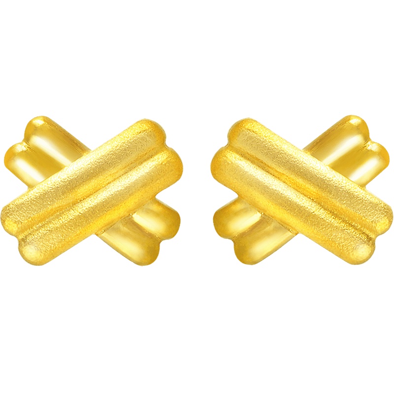 周生生(CHOW SANG SANG)足金首饰品闪沙X形耳环耳钉女款68705E计价