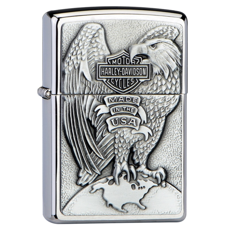 美国ZIPPO打火机 芝宝 哈雷地球鹰200HDH231拉丝贴章 哈雷雄鹰展翅商标