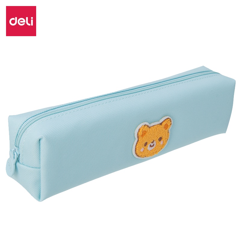 得力多功能笔袋66842LAN糖果色创意简约帆布笔袋大容量放水学生铅笔包纯色可爱笔袋文具盒卡通刺绣
