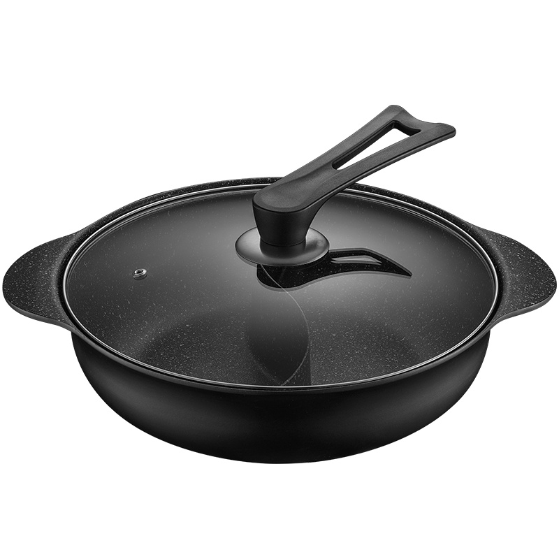 爱仕达(ASD)锅具火锅锅具 鸳鸯锅盆30cm晶石不粘家用大号麦饭石色通磁FL30S3WG-D(黑色)