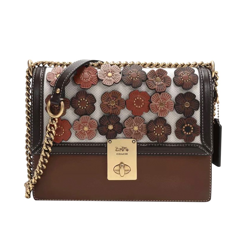 蔻驰(COACH) Hutton 哈顿系列山茶花走秀款单肩斜挎女包深棕色89191-B4PU9