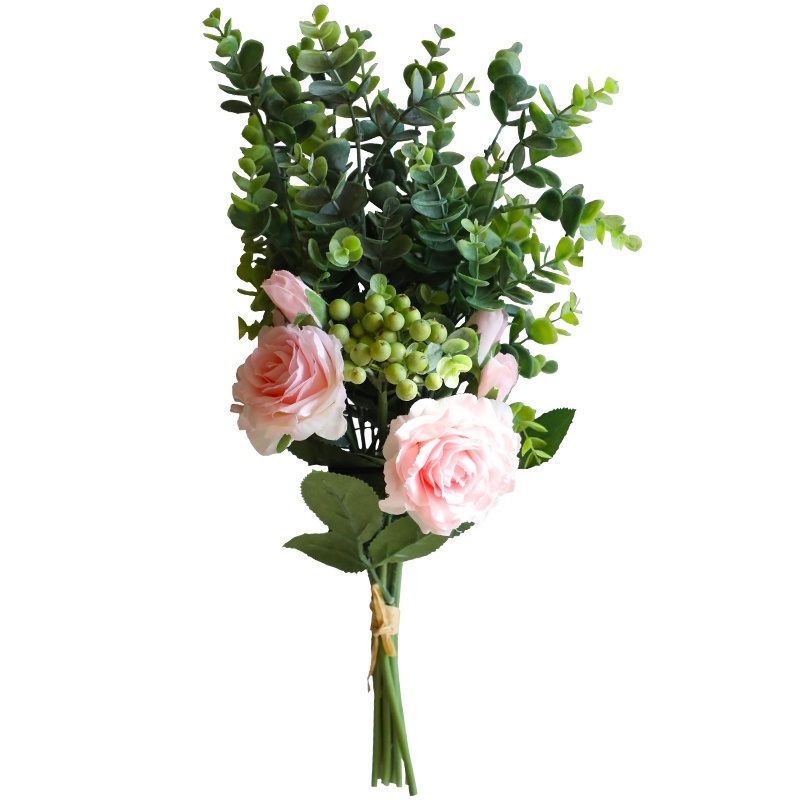 墨斗鱼 仿真花套装 客厅花瓶插花仿真植物园林假花装饰花餐桌仿真绿植 玫瑰尤加利花束粉色6606