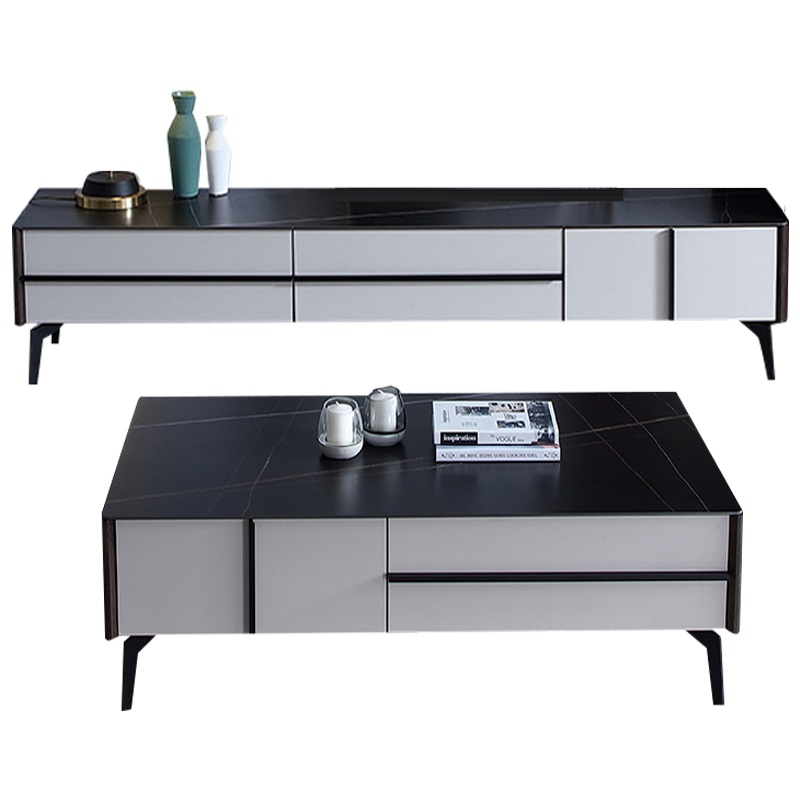 趣阁木业 电视柜 岩板电视柜茶几组合 现代简约轻奢小户型电视柜实木抽屉 意式极简客厅茶几收纳地柜家用