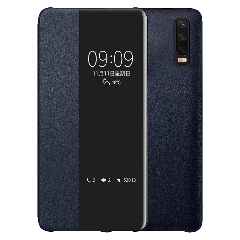 送钢化膜]溪特 华为p30pro手机壳抗爆防摔皮质保护壳(6.47英寸)原装免翻盖式手机保护套商务视窗智能休眠皮套咖啡色