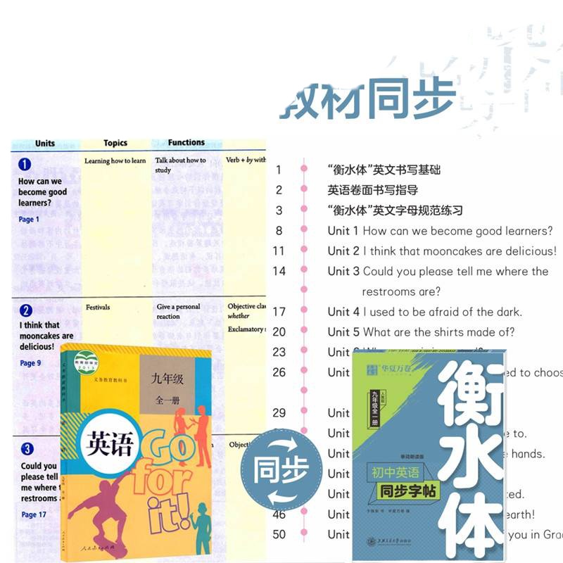 正版 华夏万卷衡水体英文字帖 初中生九年级上册2019人教版同步中考词汇专用英语中学生横水体女硬笔临摹描红衡中体英语