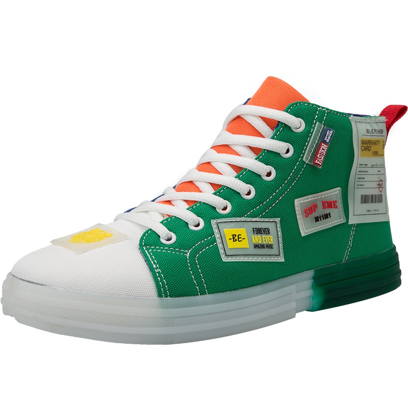 果冻高帮帆布男鞋夏季透气韩版百搭潮板鞋休闲拼色布鞋鸳鸯鞋子男