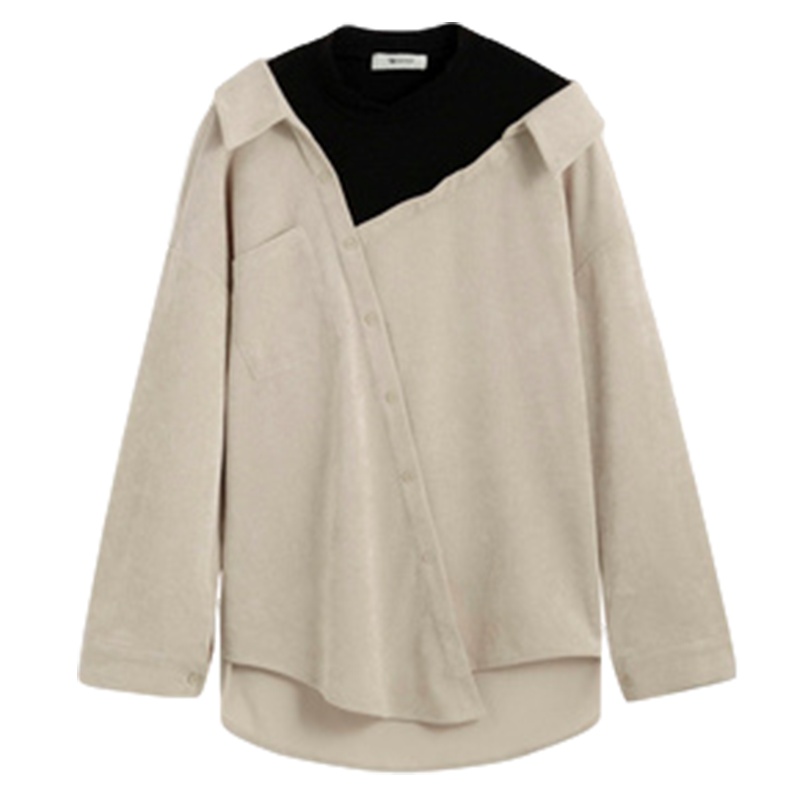 拉夏贝尔长袖套头衬衫女装2019冬季新款韩版纯色显瘦打底衫设计感衬衣上衣709D2002_236 S 杏仁色