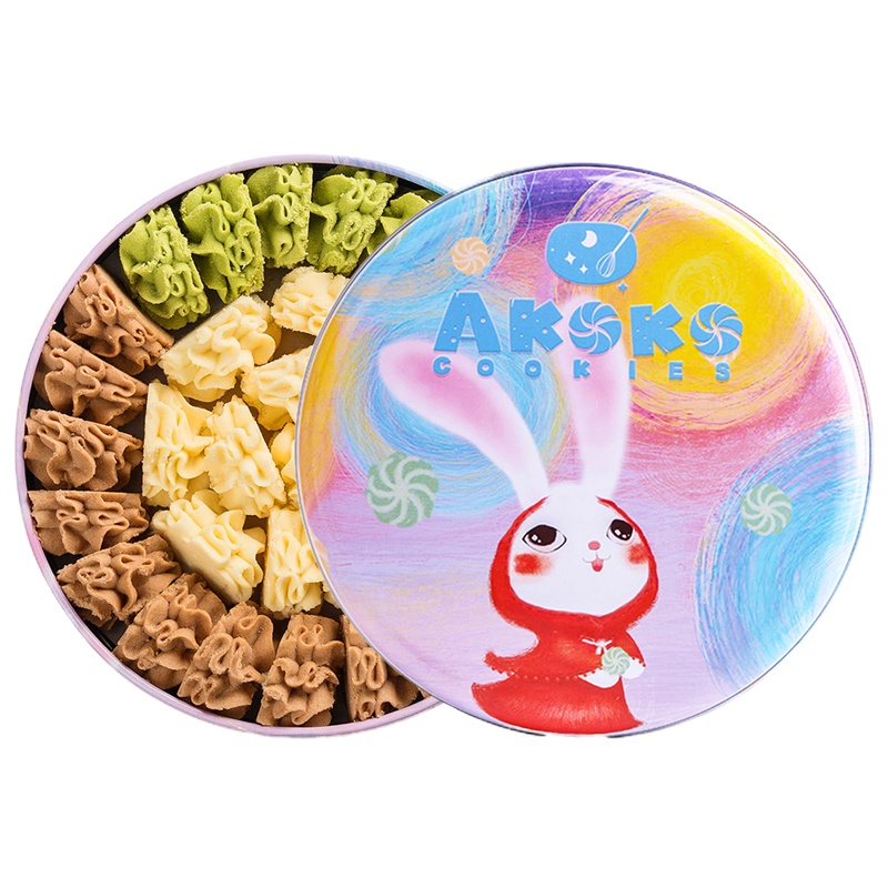 AKOKO曲奇饼干组合 云顶小花 网红零食 点心 早餐糕点休闲零食 三拼(牛油+咖啡+抹茶)双层
