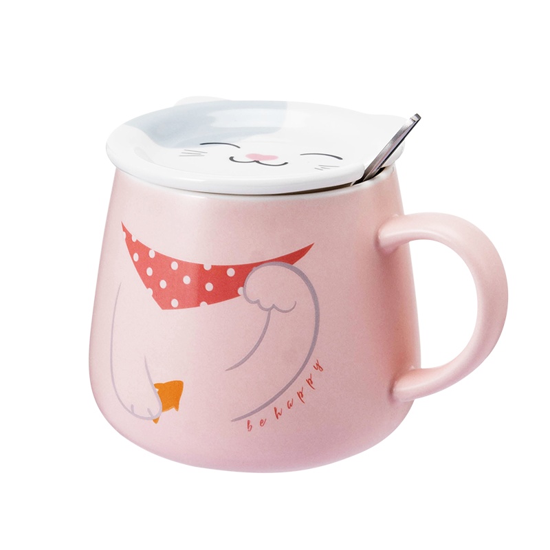 名创优品 (miniso) 卡通动物系列茶具带盖带勺陶瓷杯(370mL)