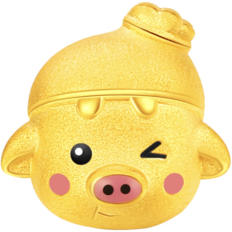 金一 足金3D硬金皇冠小猪黄金吊坠路路通男女宝宝通用款本命年小金猪(定价)ACD052