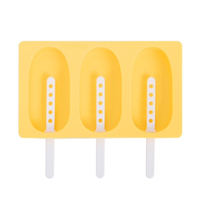 学厨 3连黄色传统硅胶食品级雪糕模具 冰激凌冰棍冰棒冰淇淋模具 家用diy自制 带盖带棍 WK9443