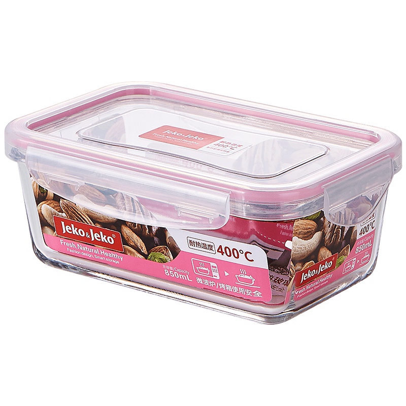 JEKO&JEKO 850ml厨房冰箱玻璃饭盒微波炉密封碗耐热玻璃便当盒长方形保鲜盒SWB-6132