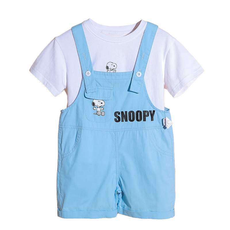 SNOOPY史努比女童套装背带裙短袖套装新款夏装洋气儿童装夏季中大童公主背带裙两件套裙子ZXS030TZ