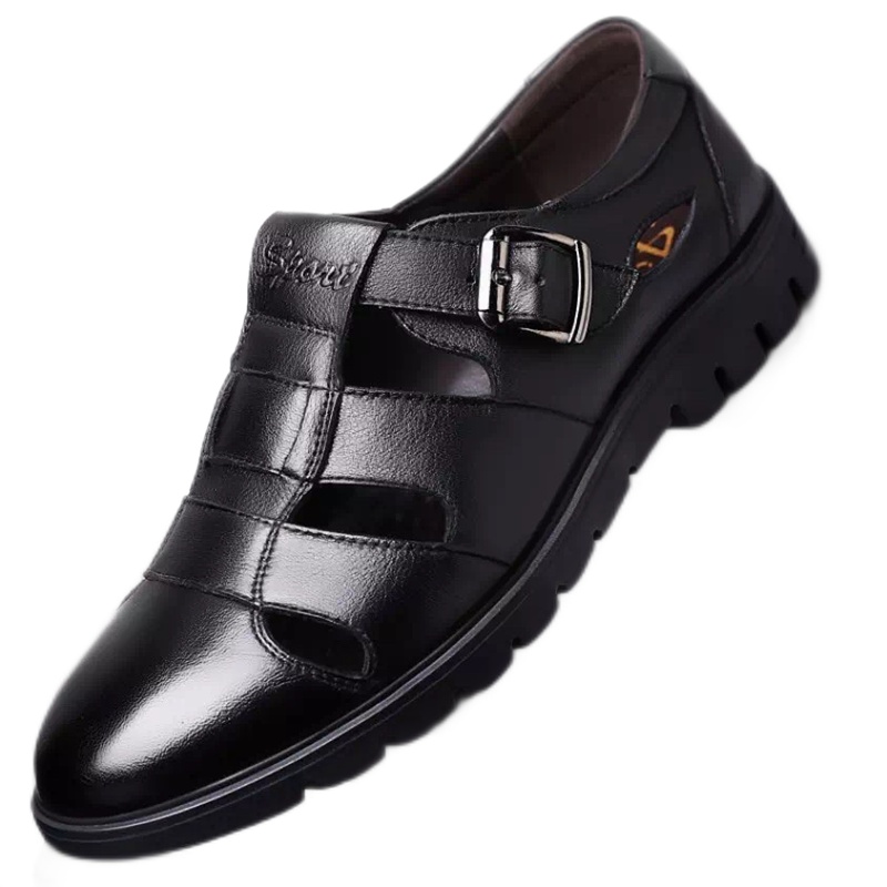 卡森亚新款男夏季男鞋真皮男士皮凉鞋中老年爸爸凉鞋休闲软底沙滩鞋镂空凉皮鞋