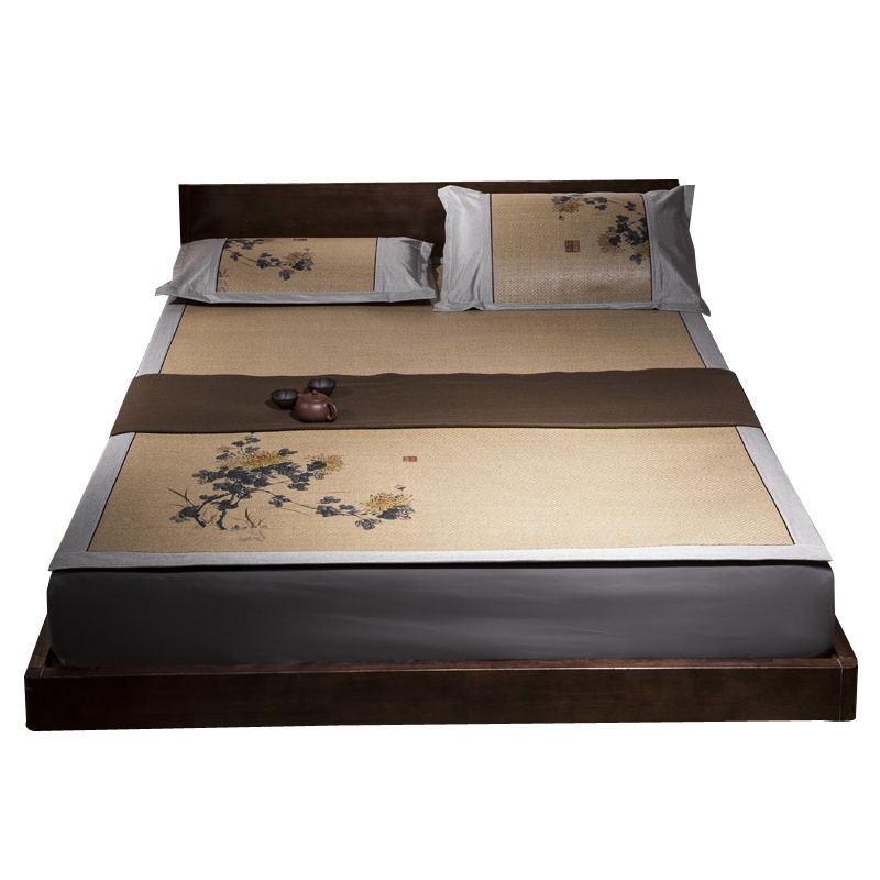 唛乐斯MALLAS印花藤席三件套 中国风设计席面 蜂窝网底 柔软透气 可折叠易储存