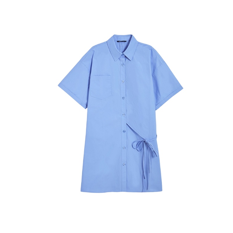 韩都衣舍短袖衬衫裙2021夏装新款女装设计感短款A字连衣裙