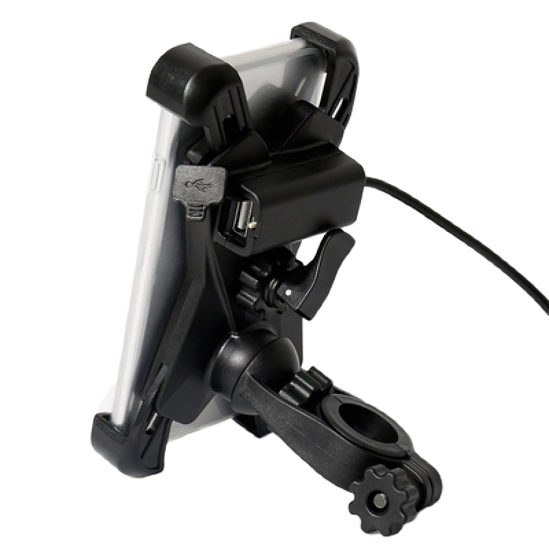 火豹摩托车专用手机支架USB带充电器女装踏板车电动车载骑手导航支架 一键锁扣/车把充电12-80V手机座