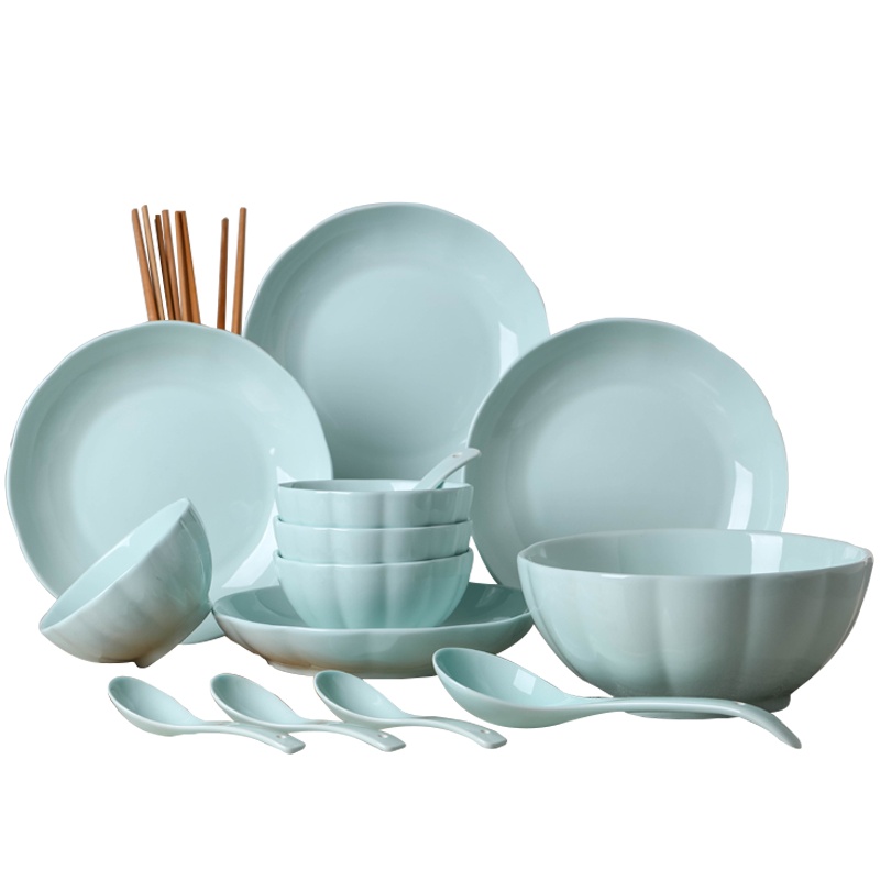 LICHEN 碗碟套装 景德镇陶瓷青釉系列家用餐具18件饭碗菜盘组合