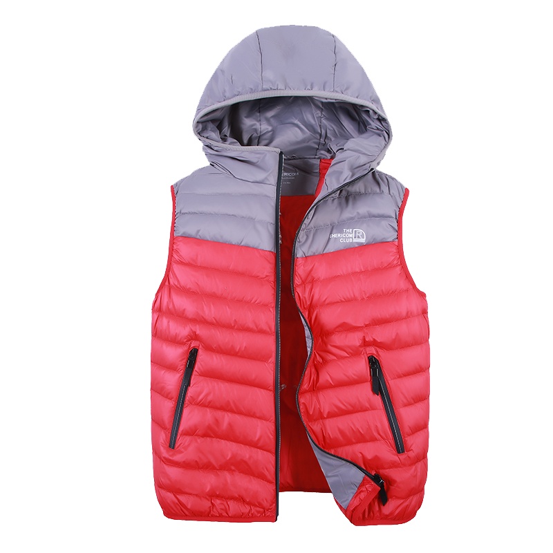 千仞岗男士短款连帽时尚帅气拼色运动羽绒马甲