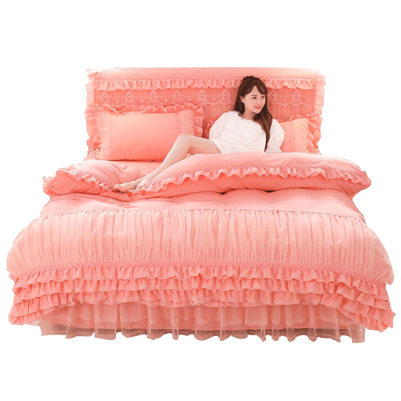 南极人(NanJiren) 床裙四件套公主风蕾丝花边裙式双人被套床单网红款少女心床上用品