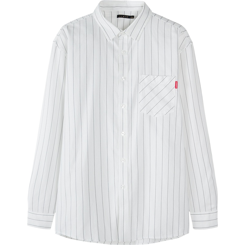 【满198减100预估价：58】森马长袖衬衫男秋季纯棉条纹白衬衣男士商务休闲宽松港风日系上衣