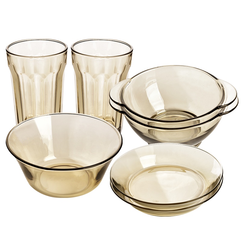 青苹果餐具家用透明耐热玻璃碗碟深浅盘现代简约7件组套装