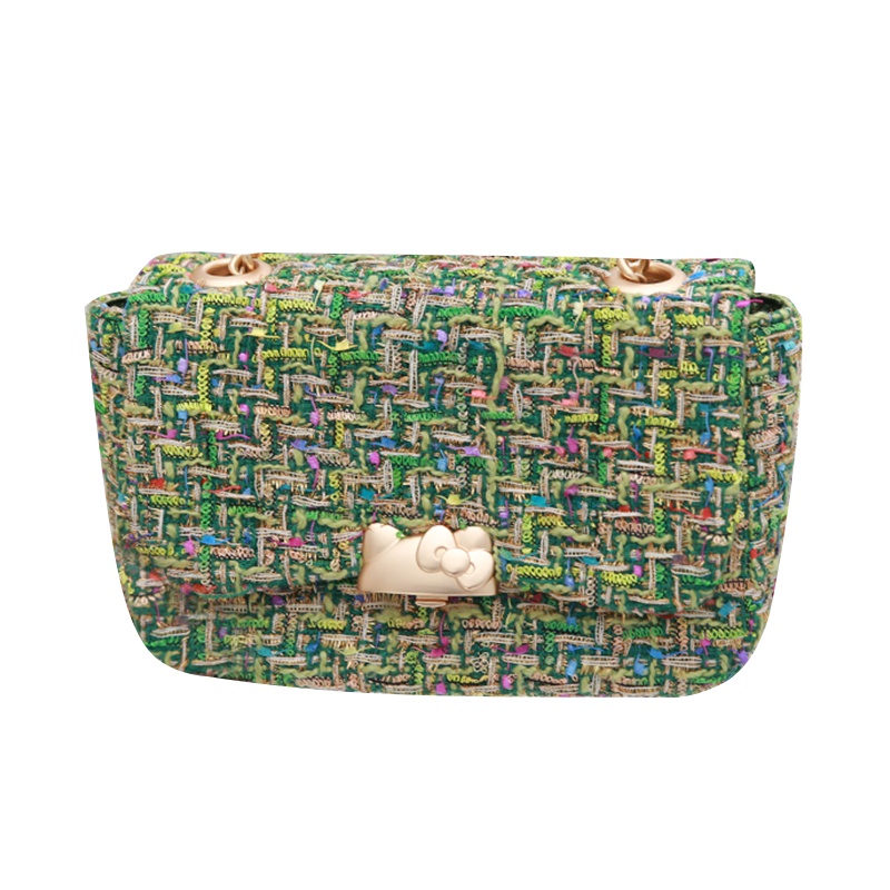 HELLO KITTY 毛呢格子系列hellokitty翻盖链条单肩斜挎包 绿色