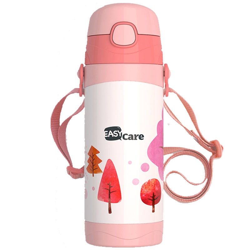 伊斯卡尔(Easy Care)420ml儿童保温杯水杯婴儿宝宝吸管杯学生水壶学饮杯粉色