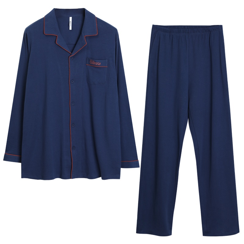 红豆(HODO)【100%棉】春秋男士纯棉睡衣套装长袖翻领开衫式情侣家居服男