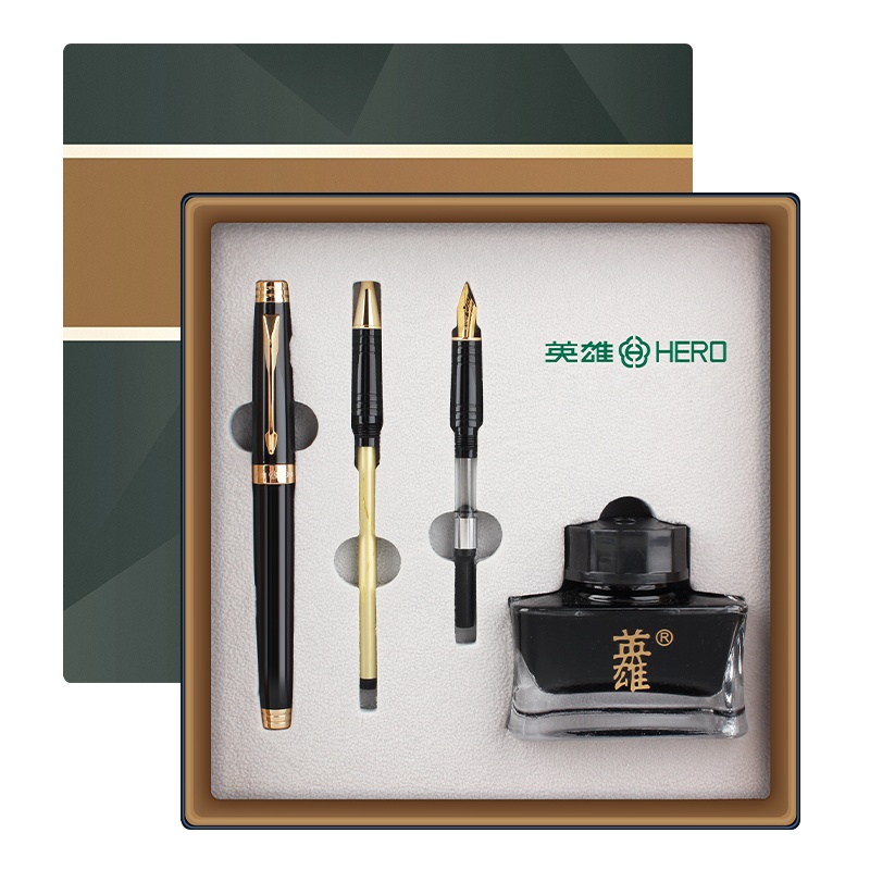 英雄(HERO)钢笔1053三笔头礼盒装定制刻字男士商务办公礼物送礼老师学生练字日用书写签字笔