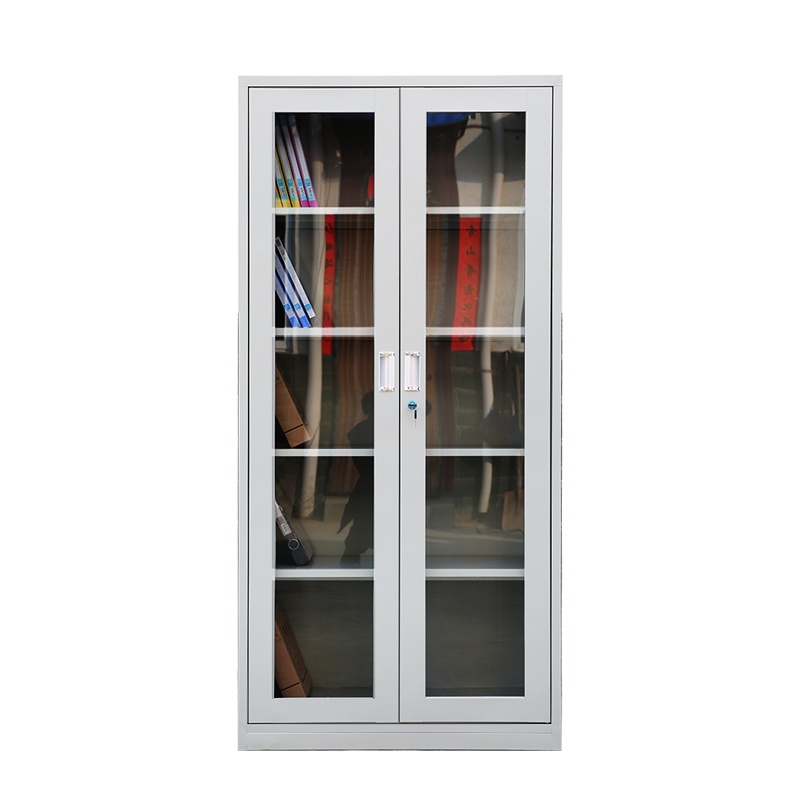 豫亿腾钢制加厚办公文件柜铁皮柜财务凭证资料柜档案柜玻璃储物书柜带锁抽屉可定制灰白色通玻对开柜
