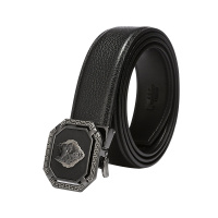 七匹狼男士皮带 时尚商务牛皮中青年腰带针扣休闲裤带A1231-3黑色115-130cm送父亲男友生日七夕情人节礼物