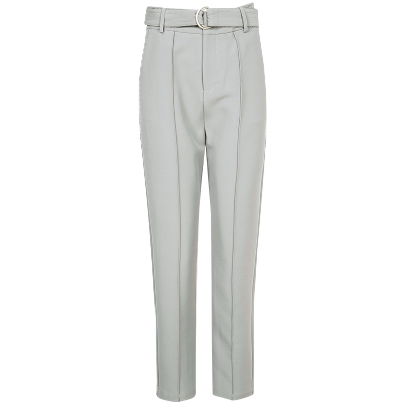 晚白2021春季新品时尚简约纯色高腰通勤职业百搭常规休闲裤西裤女