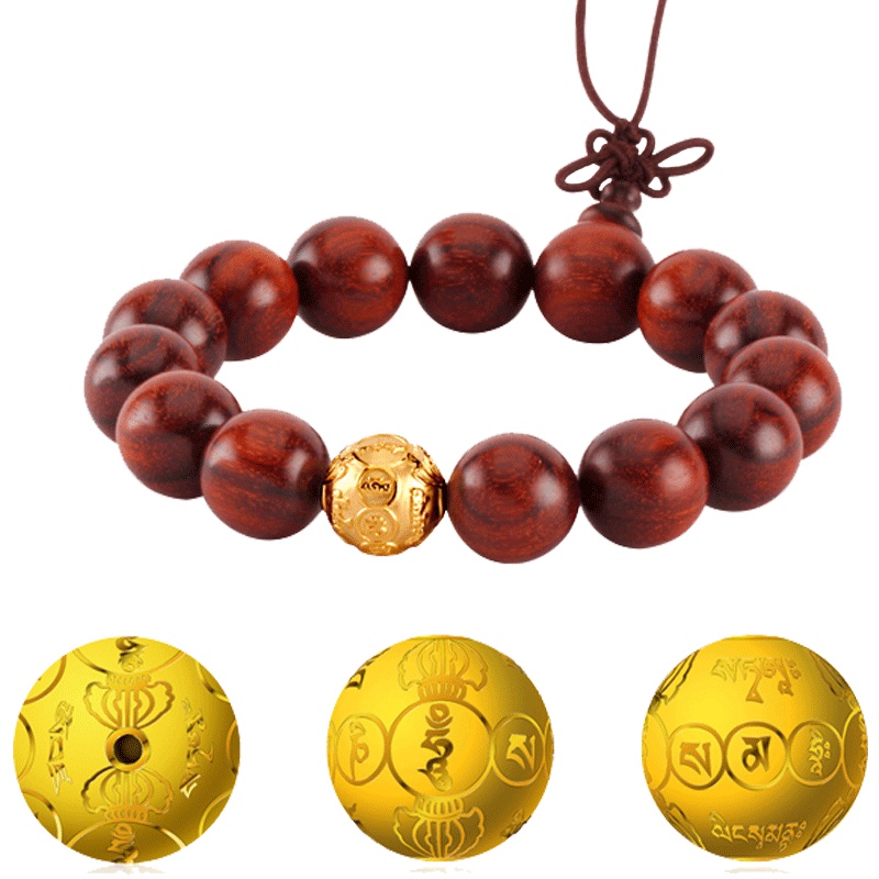 紫金黄金(ZiJin)黄金手链男女款3D硬金999足金小叶紫檀手串