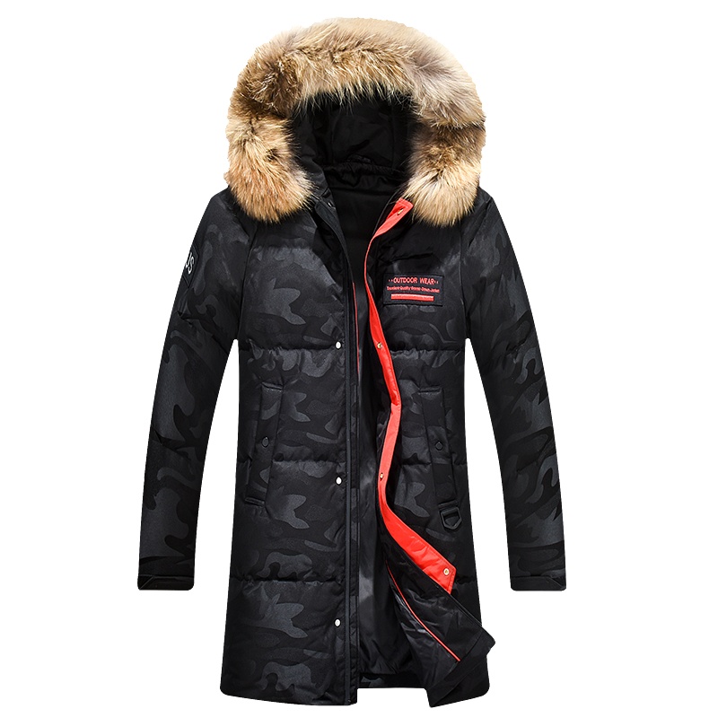 袋鼠DAISHU男式大毛领中长款时尚休闲羽绒服 DS18815