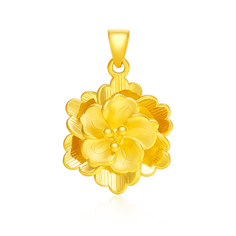 金一 足金3D硬金富贵花女士 黄金吊坠 花朵新款送女友送妈妈(定价) ACB006