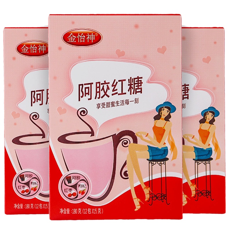 金怡神阿胶红糖姜茶阿胶红枣红糖姜茶古法熬制老红糖盒装180g*3