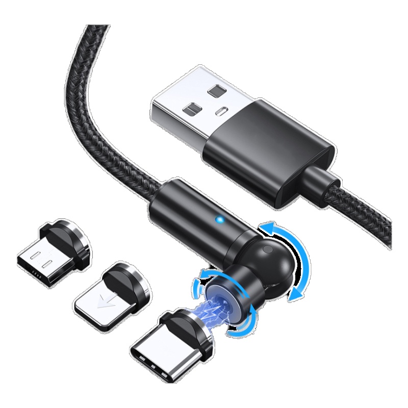 VIPin 540°球形旋转磁吸尼龙三合一快充手机充电线数据线通用苹果iphone Type-C安卓华为小米oppo黑色