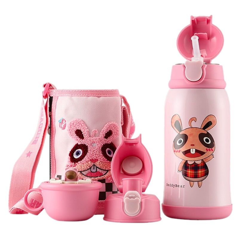 三盖兔(私人定制)杯具熊儿童保温杯带吸管儿童水杯316不锈钢内胆630mlBEDDYBEAR