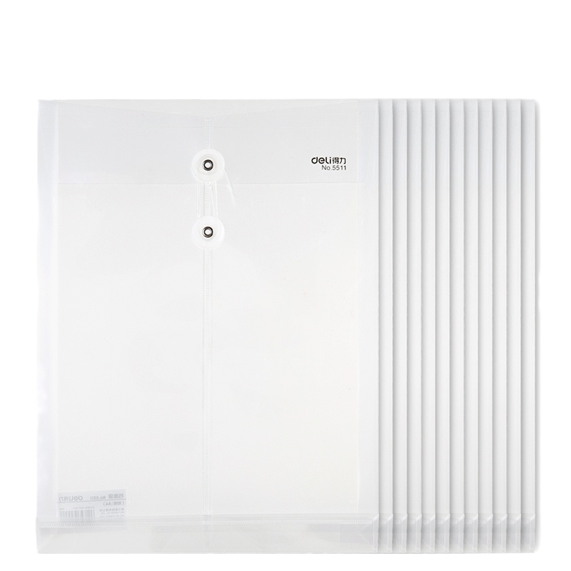 得力（deli）5511档案袋(白色)(12只/包)A4透明文件袋加厚按扣袋拉链袋 GD