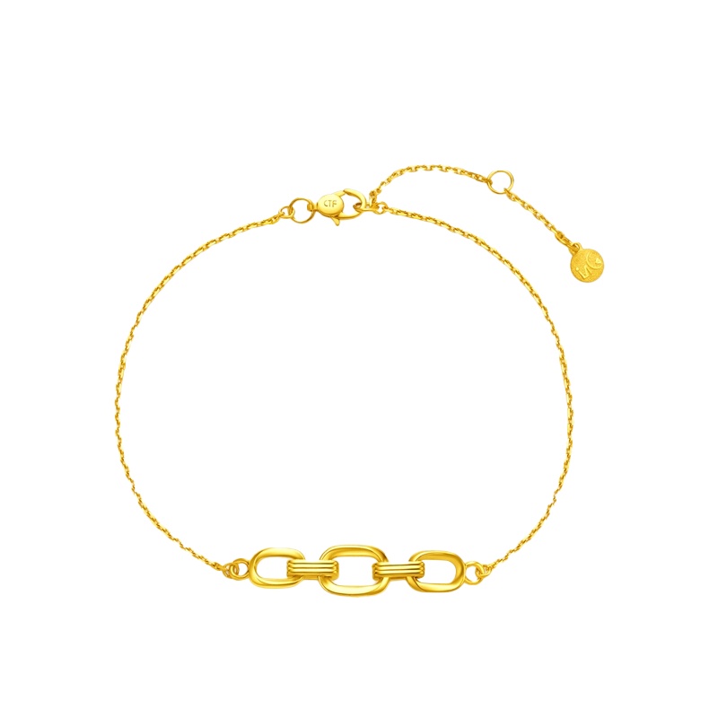 周大福珠宝首饰时尚多环足金黄金手链计价(工费:520元)F217311精品 