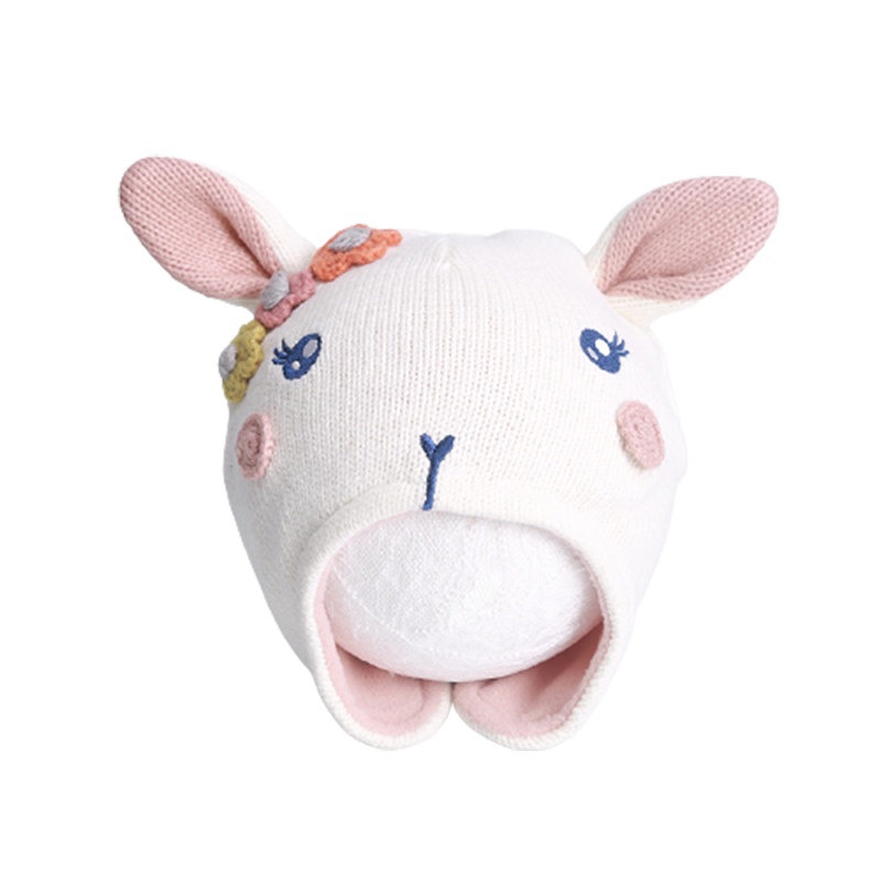 婴儿儿童秋冬季加绒女孩智扣宝宝可爱超萌加厚护耳毛线帽子包头兔
