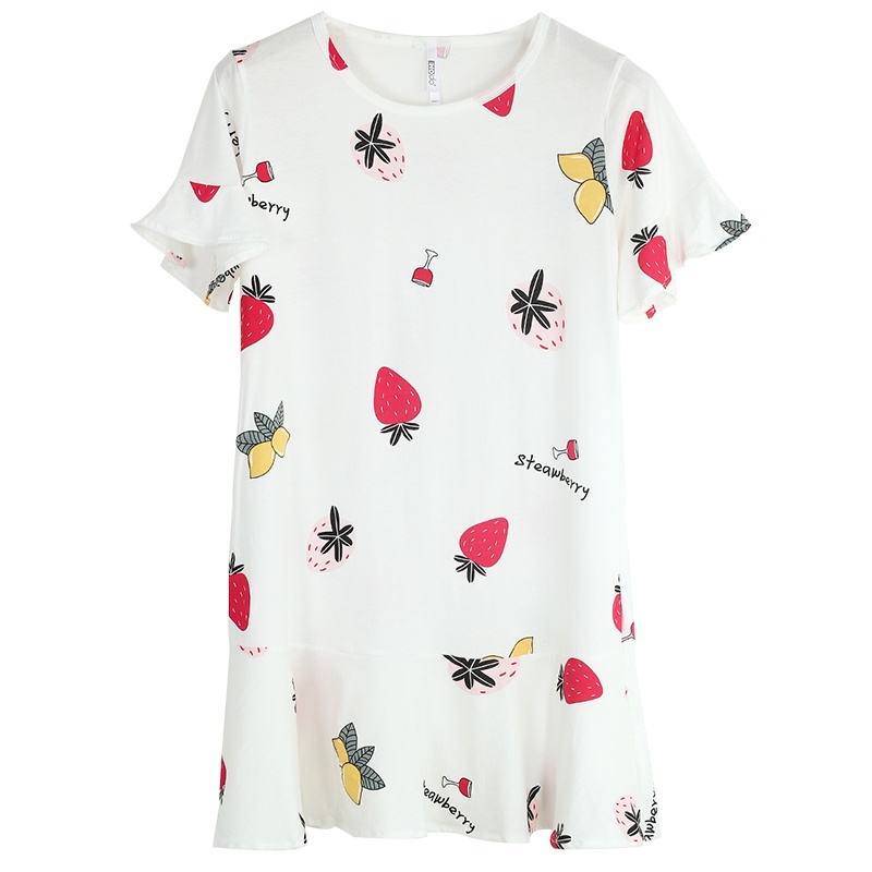 红豆居家(Hodohome)20年春夏新款女士纯棉印花休闲时尚可外穿短袖家居睡裙