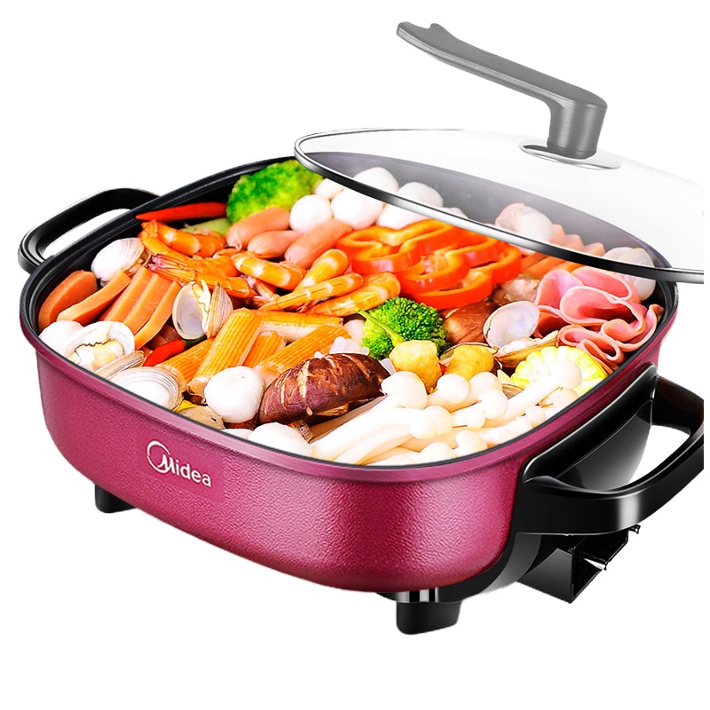 美的(Midea)电火锅大功率家用大容量韩式火锅电热锅6L多功能涮烤一体锅炒锅不易粘电煮锅煎烤锅 断电可全身水